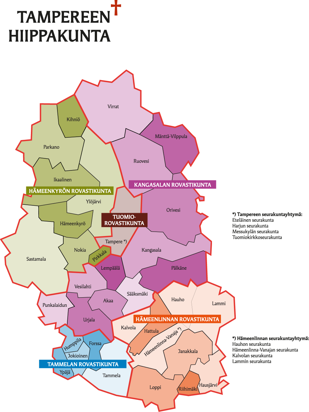 Tampereen hiippakunnan kartta 2020 alkaen