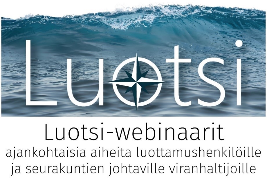 Luotsi-webinaarisarjan tunnus, jossa sinisiä aaltoja ja sana Luotsi.